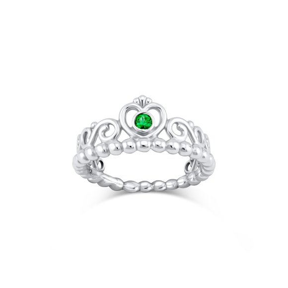Crown Shaped Ring With Tsavorite Garnet In Sterling Silver 925 - Picture 1 of 6